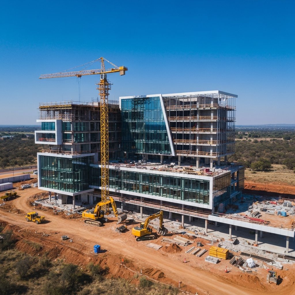 Professional construction site in Gauteng - ZECO Construction aerial view of modern building development in Pretoria and Johannesburg